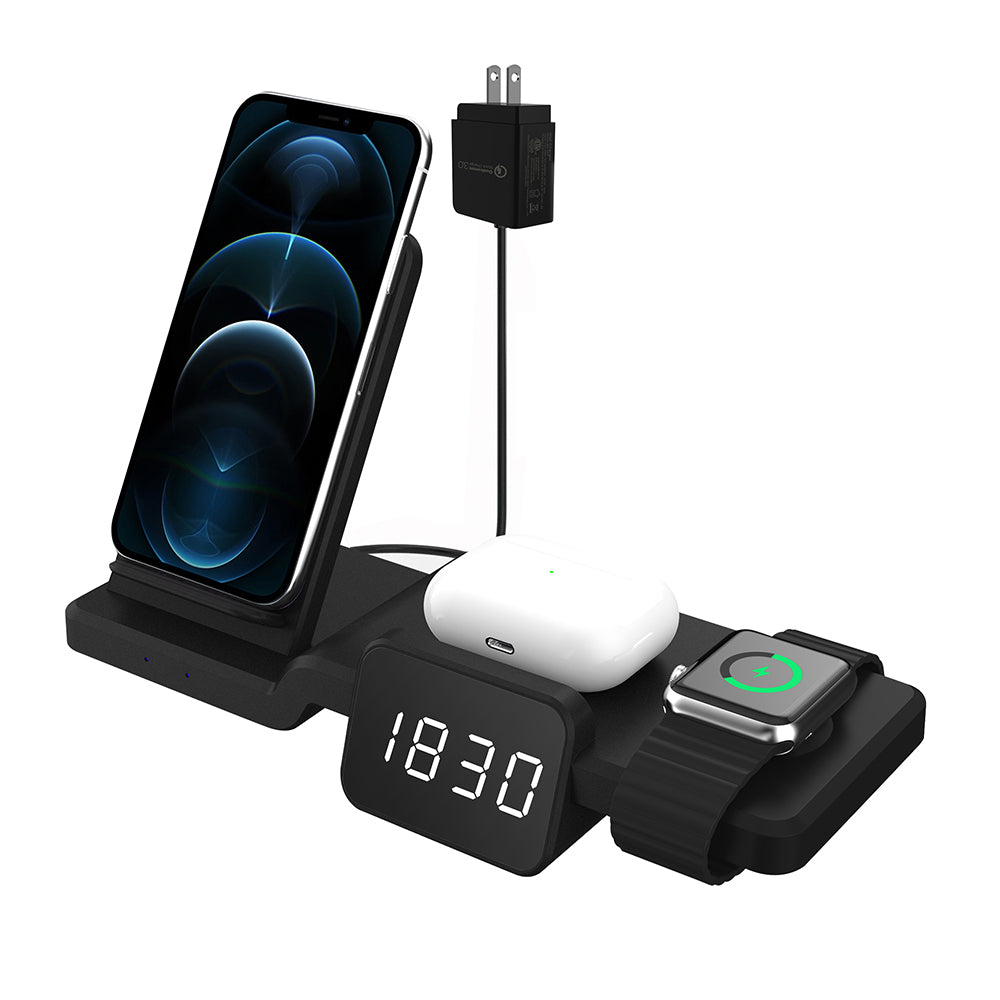 15W Wireless Charger for iPhone 12 11 Pro Max iWatch Airpods, Fast Charging Dock Station with Time Display 15W Wireless Charger for iPhone 12 11 Pro Max iWatch Airpods, Fast Charging Dock Station with Time Display